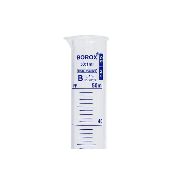 Borox Plastik Mezür 50 ml - Uzun Form - Dereceli Silindir Mavi Skala