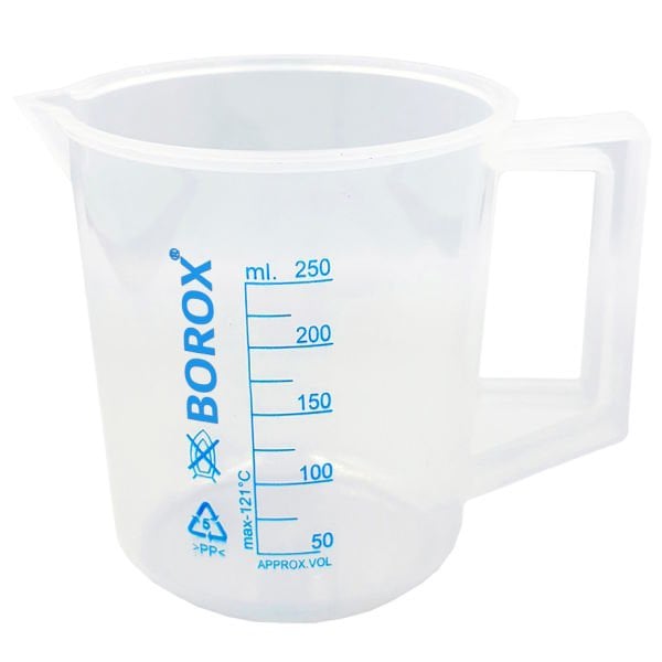 Borox Kulplu Plastik Beher 250 ml - Ölçü Kabı - Mavi Skala
