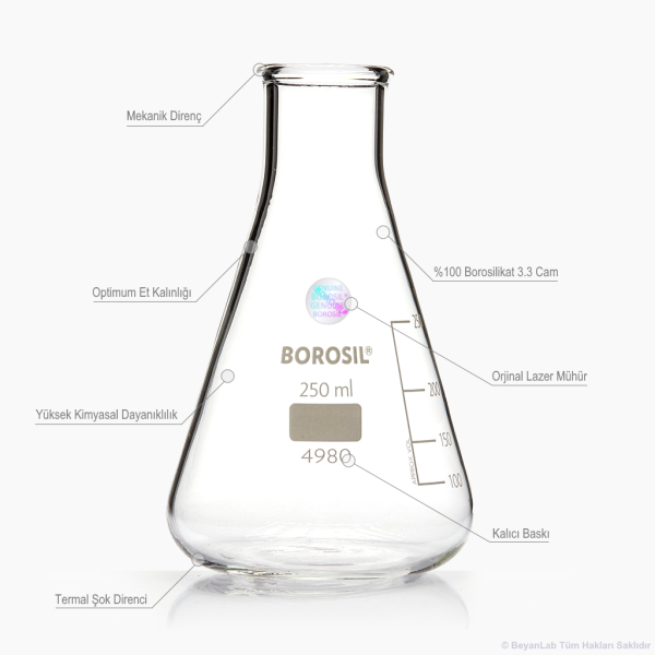 Borosil Cam Erlen 2000 ml - Erlenmeyer Flask Dar Boyunlu