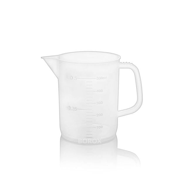 Borox Kulplu Plastik Beher 500 ml - Kabartma Dereceli Beaker - Ölçü Kabı - PP Beher