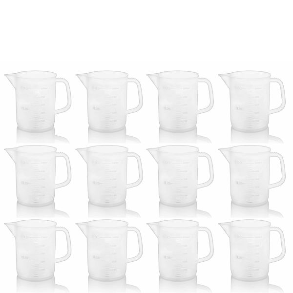 Borox Kulplu Plastik Beher 500 ml - Kabartma Dereceli Beaker - Ölçü Kabı - PP Beher - 12 Adet/Toptan