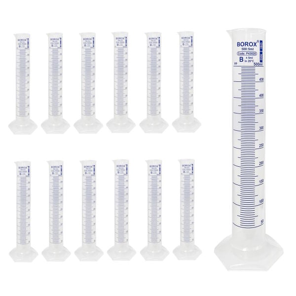 Borox Plastik Mezür 500 ml - Uzun Form - Dereceli Silindir Mavi Skala - 12 Adet Toptan
