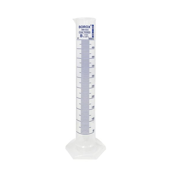 Borox Plastik Mezür 500 ml - Uzun Form - Dereceli Silindir Mavi Skala - 12 Adet Toptan