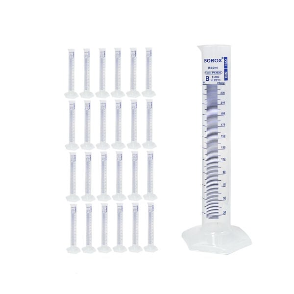 Borox Plastik Mezür 250 ml - Uzun Form - Dereceli Silindir Mavi Skala - 24 Adet Toptan