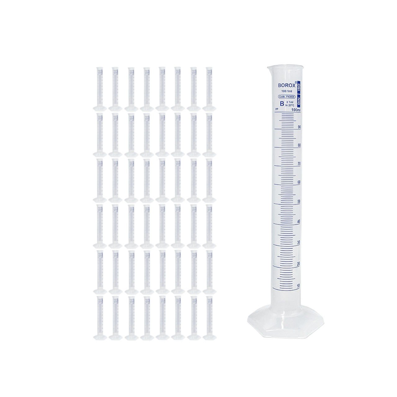 Borox Plastik Mezür 100 ml - Uzun Form - Dereceli Silindir Mavi Skala - 48 Adet Toptan