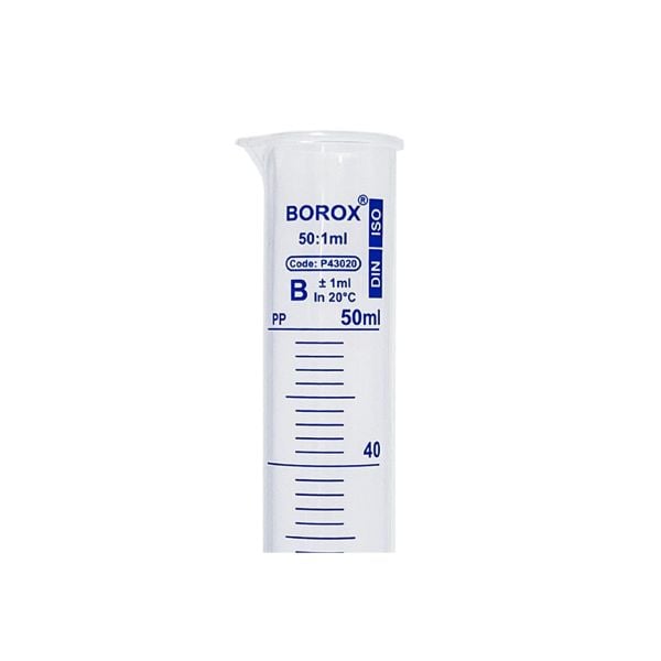 Borox Plastik Mezür 50 ml - Uzun Form - Dereceli Silindir Mavi Skala - 48 Adet Toptan