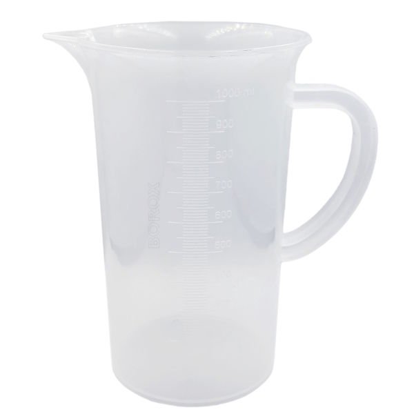 Borox Kulplu Plastik Beher 1000 ml - Kabartma Dereceli Beaker - Ölçü Kabı