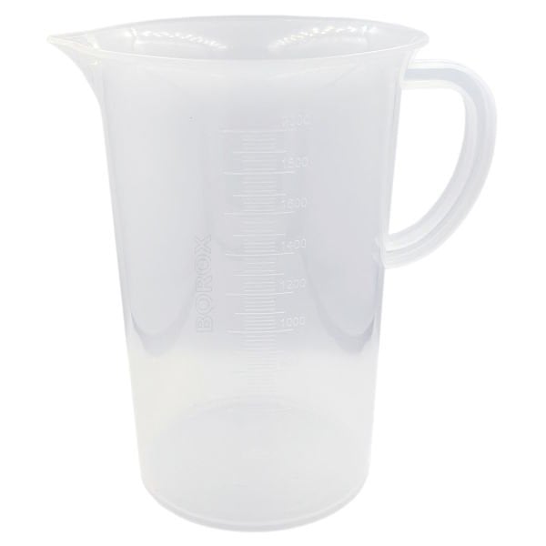 Borox Kulplu Plastik Beher 2000 ml - Kabartma Dereceli Beaker - Ölçü Kabı