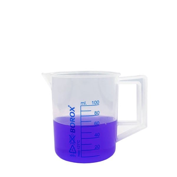 Borox Kulplu Plastik Beher 100 ml - Ölçü Kabı - Mavi Skala