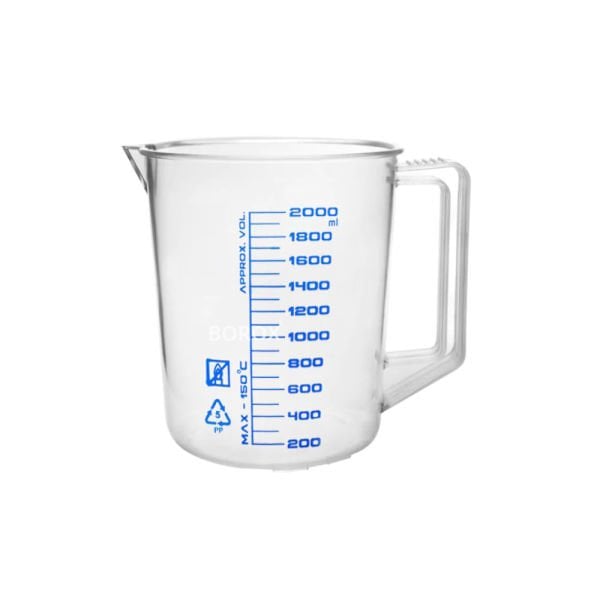 Borox Kulplu Plastik Beher 2000 ml - Ölçü Kabı - Mavi Skala