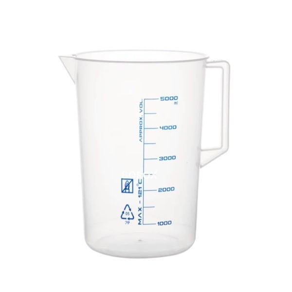 Borox Kulplu Plastik Beher 5000 ml - Ölçü Kabı - Mavi Skala