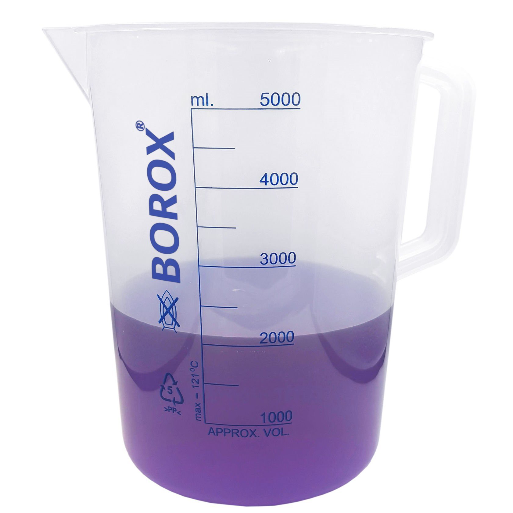 Borox Kulplu Plastik Beher 5000 ml - Ölçü Kabı - Mavi Skala