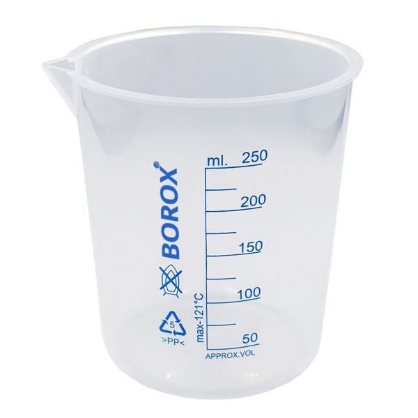 Borox Plastik Beher 250 ml - Ölçü Kabı - Mavi Skala