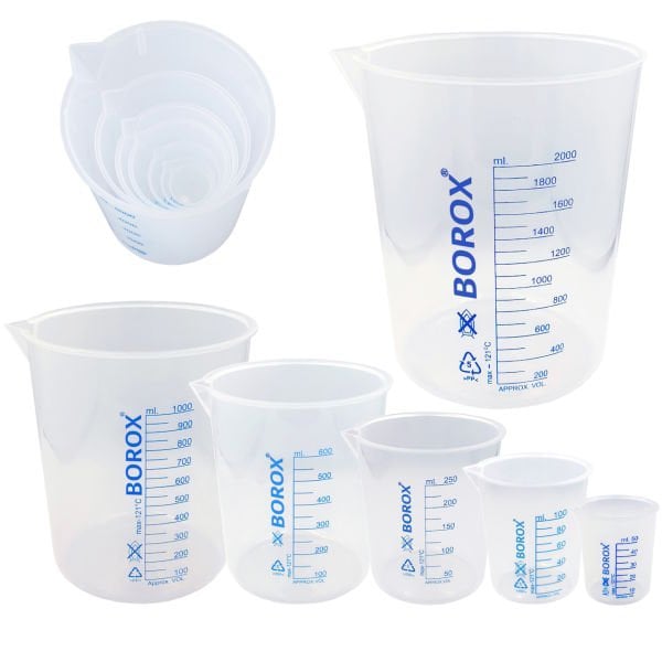 Borox Plastik Beher 250 ml - Ölçü Kabı - Mavi Skala