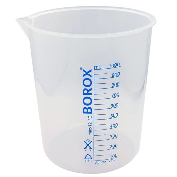 Borox Plastik Beher 1000 ml - Ölçü Kabı - Mavi Skala - 12 Adet/Toptan