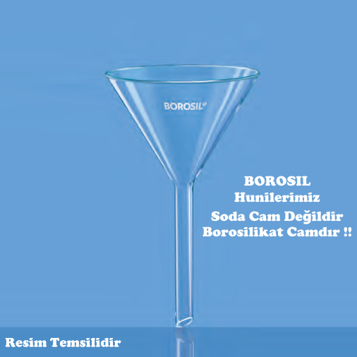 Borosil Cam Huni 50 mm - Kısa Saplı Laboratuvar Huni