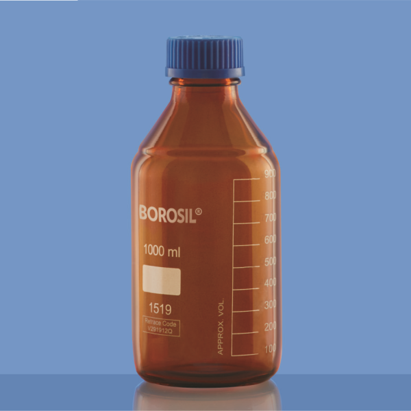 Borosil Cam Amber Şişe 1000 ml - Vida Kapaklı Boş Cam Şişe
