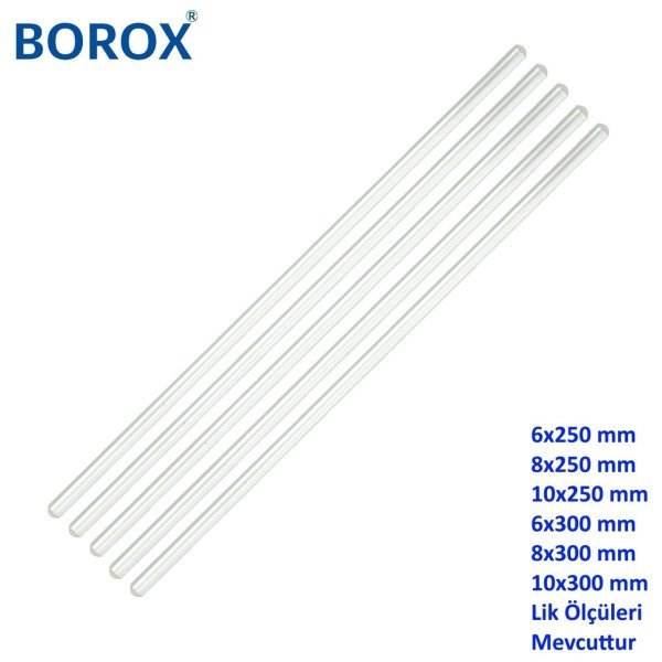 Borox Cam Baget 10x250mm - İçi Dolu Çubuk Glass Stirring Bar