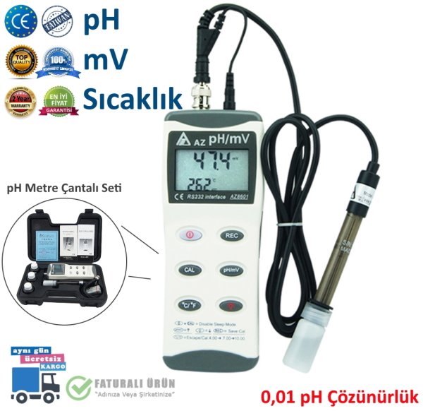 AZ 8601 Portatif pH ORP Sıcaklık Ölçer - Dijital pH Metre