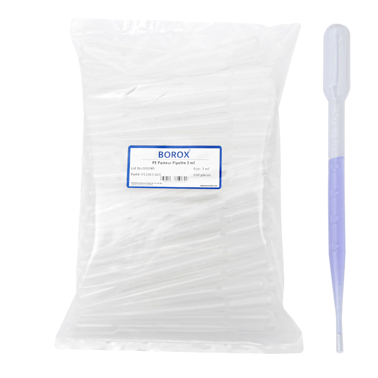 Borox Pastör Pipeti - Plastik Damlalık 0.5-3.0 ml - 100 Adet