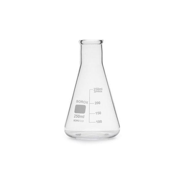 Borox Cam Erlen 250 ml - Dereceli Erlenmeyer Flask Dar Boyun