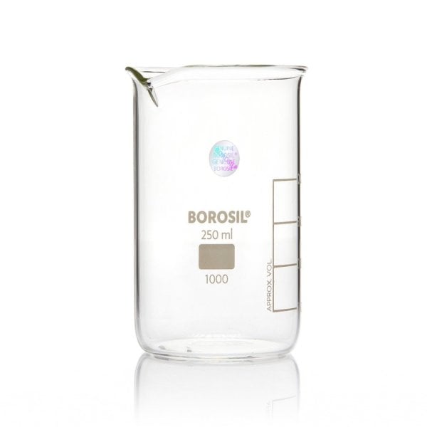 Borosil Cam Beher 250 ml - Uzun Form Isıya Dayanıklı Beaker