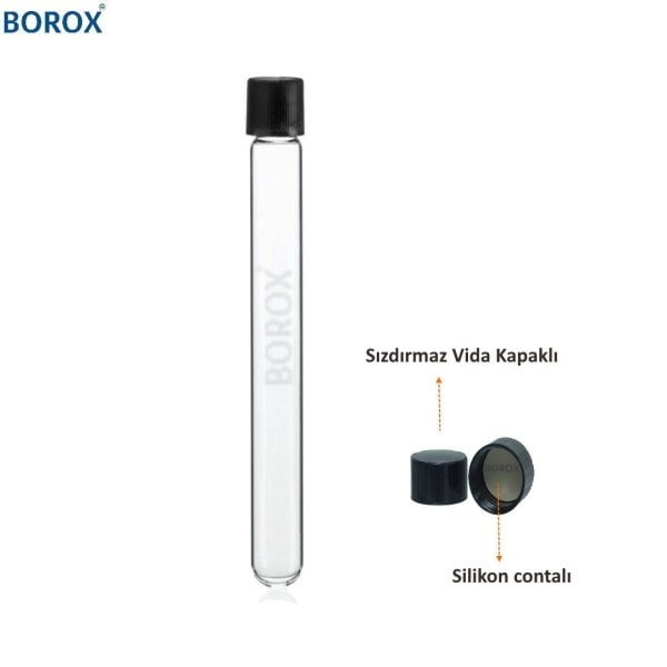 Borox Cam Deney Tüpü 16x160 mm - Kapaklı Test Tüpü 10 Adet
