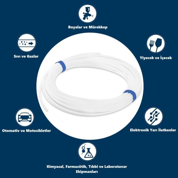 Borox Teflon Hortum 10x12 mm - Beyaz 1 metre - PTFE Hose