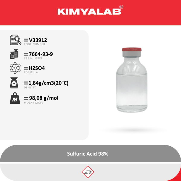 Kimyalab Sülfürik Asit %98 1L Cam - Sulfuric Acid Extra Pure H2SO4 - Sülfirik Asit