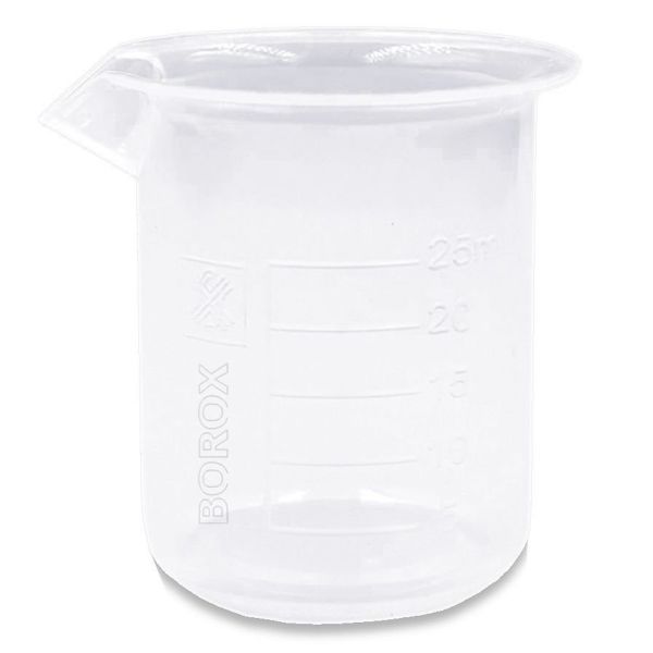 Borox Plastik Beher 25 ml - Kabartma Dereceli - Plastic Beaker Autoclavable - 12 Adet Toptan