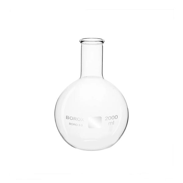Borox Cam Balon 2000 ml - Dibi Düz - Şilifsiz Deney Balonu - 10 Adet Toptan