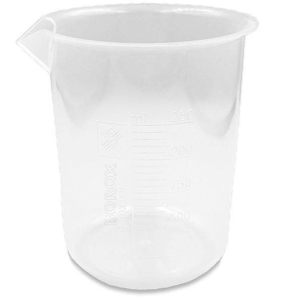 Borox Plastik Beher 250 ml - Kabartma Dereceli - Plastic Beaker Autoclavable - 12 Adet Toptan