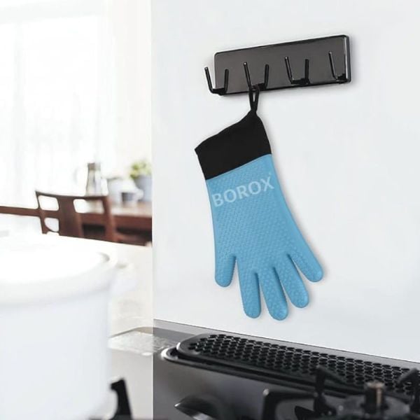 Borox Silikon Eldiven - 1 Çift - Isıya Dayanıklı - Su Geçirmez - Mavi Fırın Bulaşık Eldiveni
