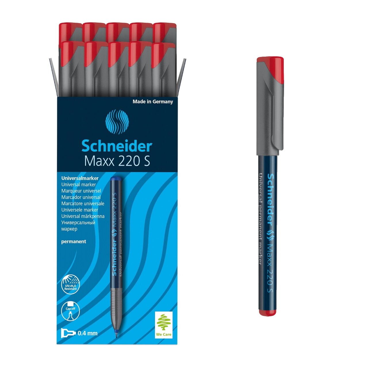 Schneider Maxx220 Asetat Kalemi Kırmızı - 0.4 S - Cam Kalemi - 10 Adet