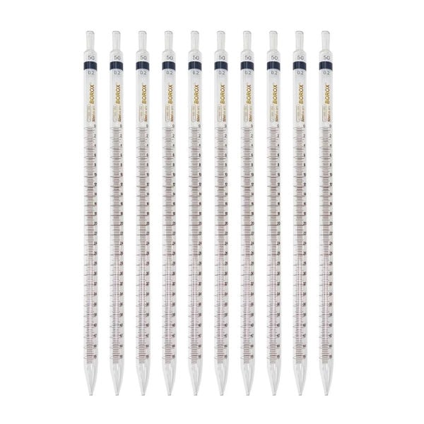 Borox Cam Dereceli Pipet 50 ml - Serolojik Pipet - 10 Adet