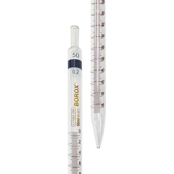 Borox Cam Dereceli Pipet 50 ml - Serolojik Pipet - 10 Adet