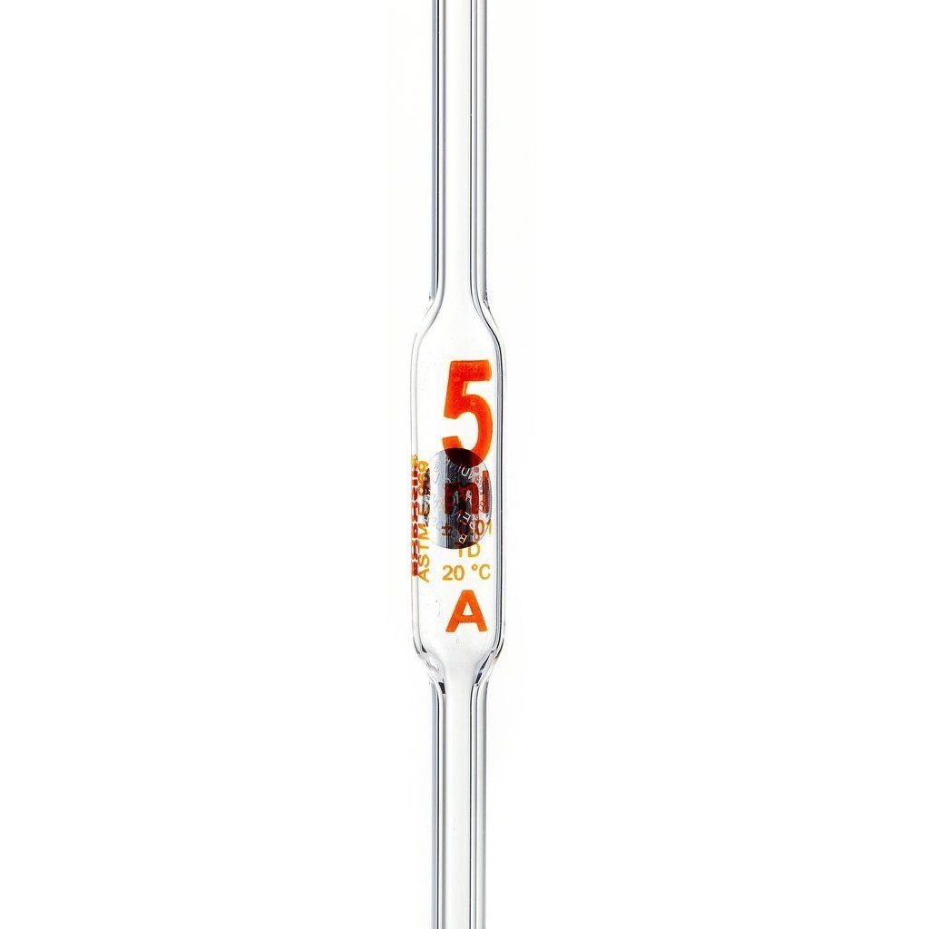 Borosil Cam Bullu Pipet 5 ml - ClassA Sertifikalı Pipet Cam