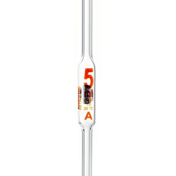 Borosil Cam Bullu Pipet 5 ml - ClassA Sertifikalı Pipet Cam