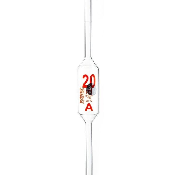 Borosil Cam Bullu Pipet 20 ml - ClassA Sertifikalı Pipet Cam