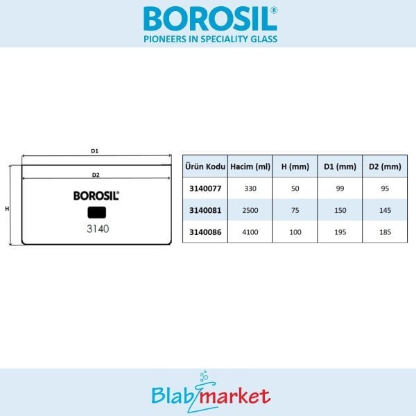 Borosil Cam Kristalizasyon Kutusu 2600ml - Kristalizuar Kabı