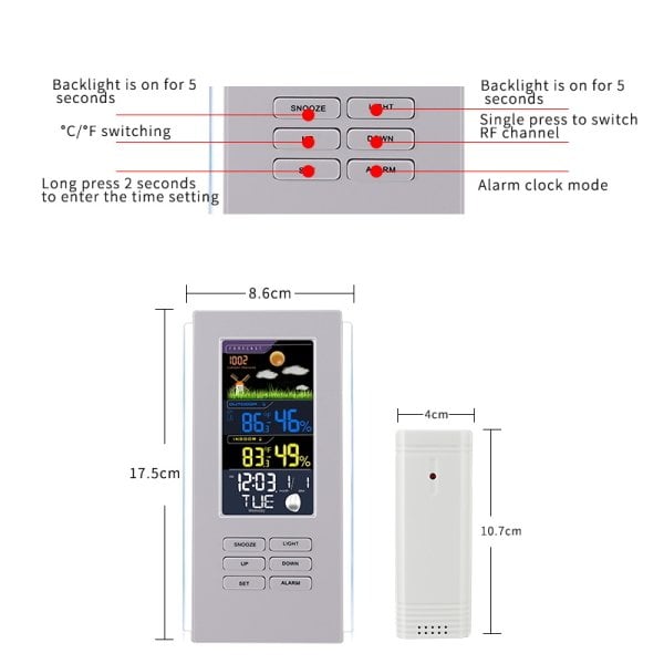 Dijital Termometre İç Dış Wireless Hava Takip Sistemi -Beyaz