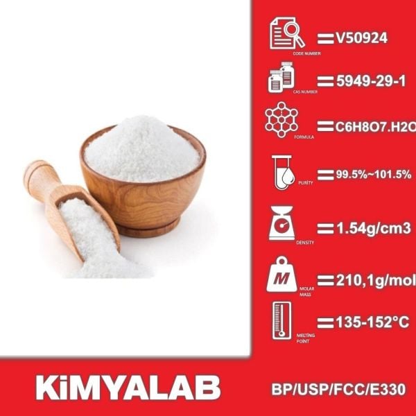 Kimyalab Sitrik Asit Monohidrat E330 - Citric Acid Monohydrate - 5 Kg-HDPE Varil