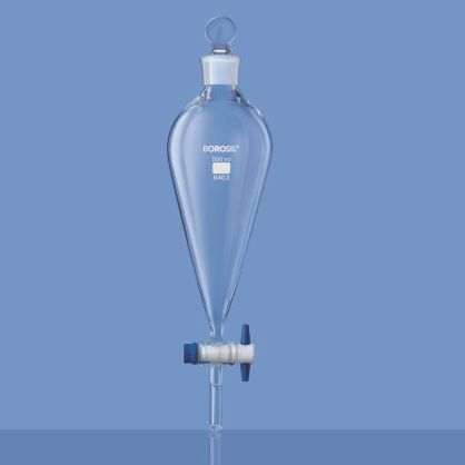 Borosil Cam Ayırma Hunisi 2000 ml - Teflon Musluklu Tıpalı