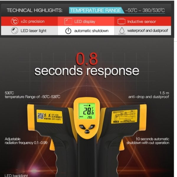 Dijital Termometre DT530 - Kızıl Ötesi Lazer Termometre 530C