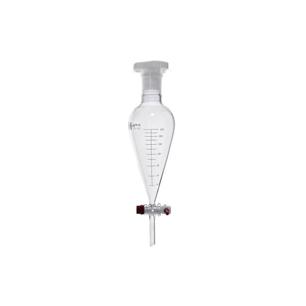 Borox Cam Ayırma Hunisi 250 ml - Konik Tip - Teflon Musluklu Tıpalı - Hacim Ölçekli