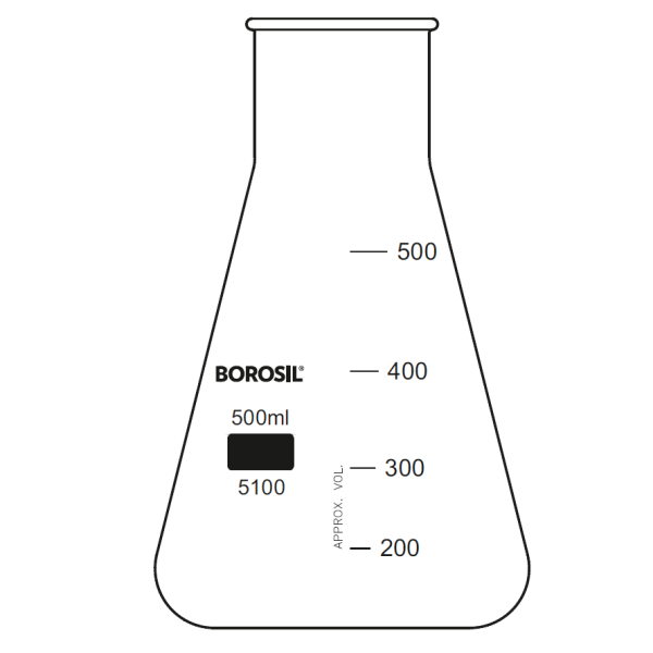 Borosil Cam Erlen 500 ml - Erlenmeyer Flask Geniş Boyunlu