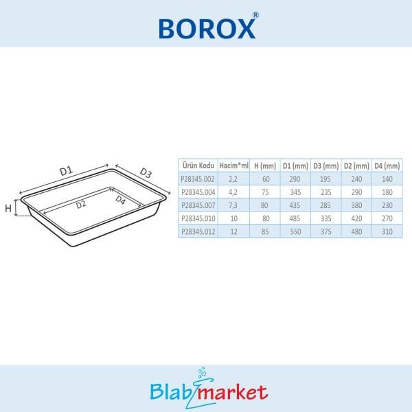 Borox PP Sterilizasyon Tepsisi 7,3L - Laboratuvar Tepsi Kabı - Tray