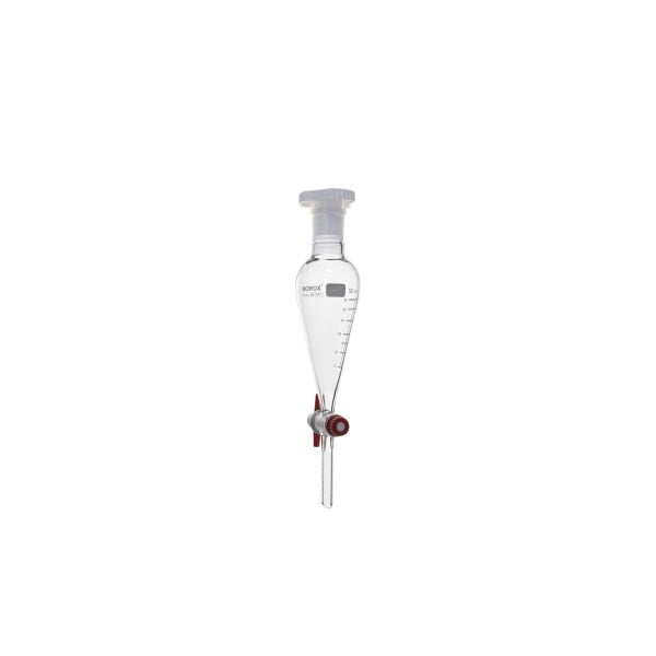 Borox Cam Ayırma Hunisi 50 ml - Konik Tip - Teflon Musluklu Tıpalı - Hacim Ölçekli