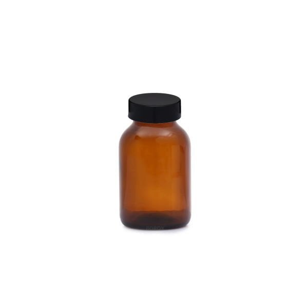 Borox Amber Cam Şişe Geniş Ağız 200 ml - Siyah Kapaklı Şişe