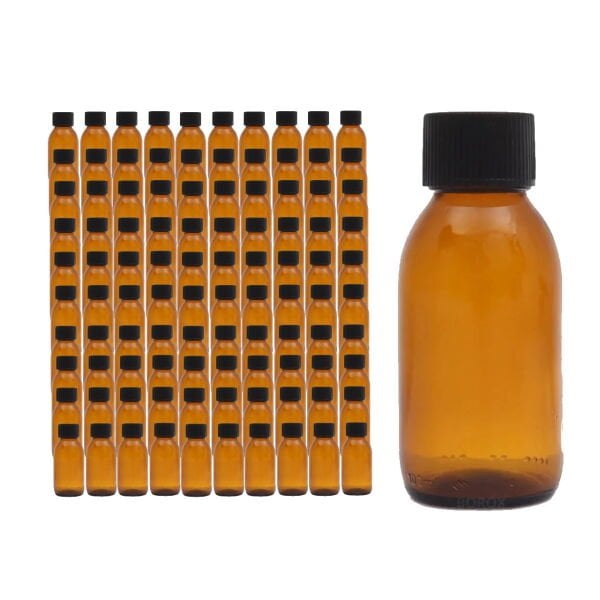 Borox Cam Amber Şişe 50 ml - Kapaklı Şişe Kahverengi - 100 Adet Toptan